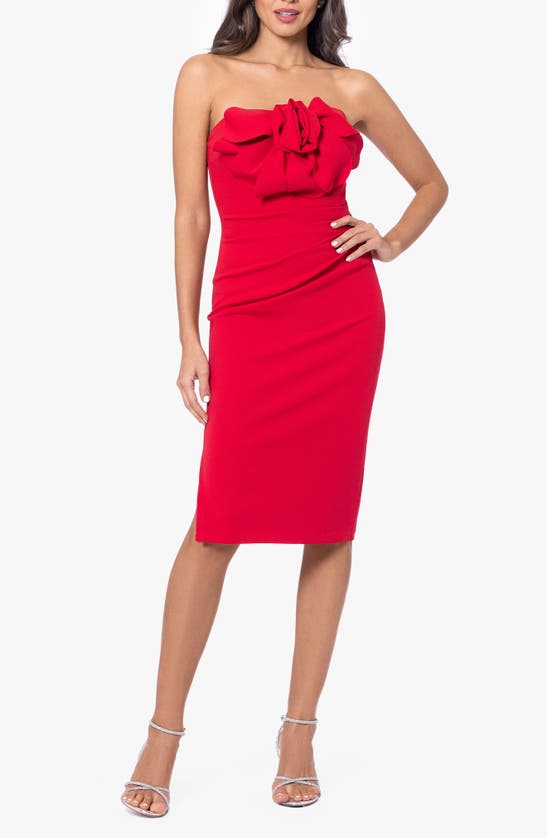 BETSY & ADAM BETSY & ADAM ROSETTE STRAPLESS COCKTAIL DRESS