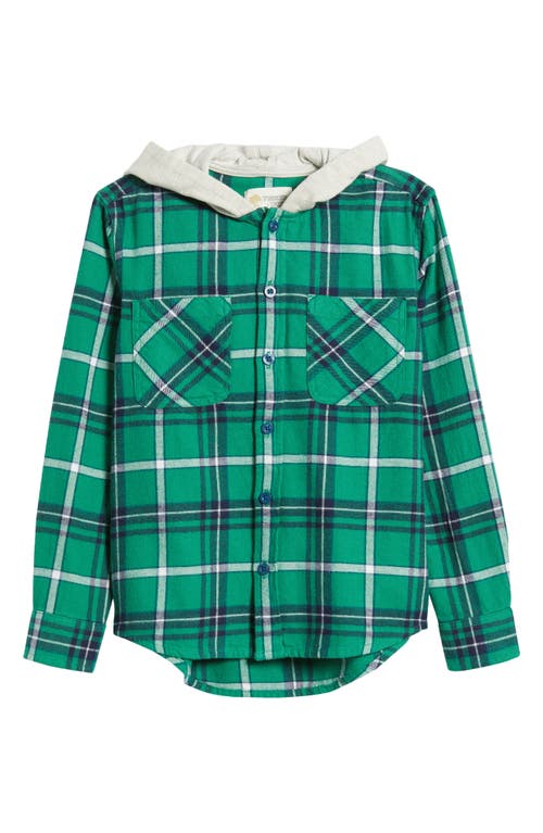 Tucker + Tate Kids' Hooded Cotton Flannel Shirt in Green Fir Serena Plaid 