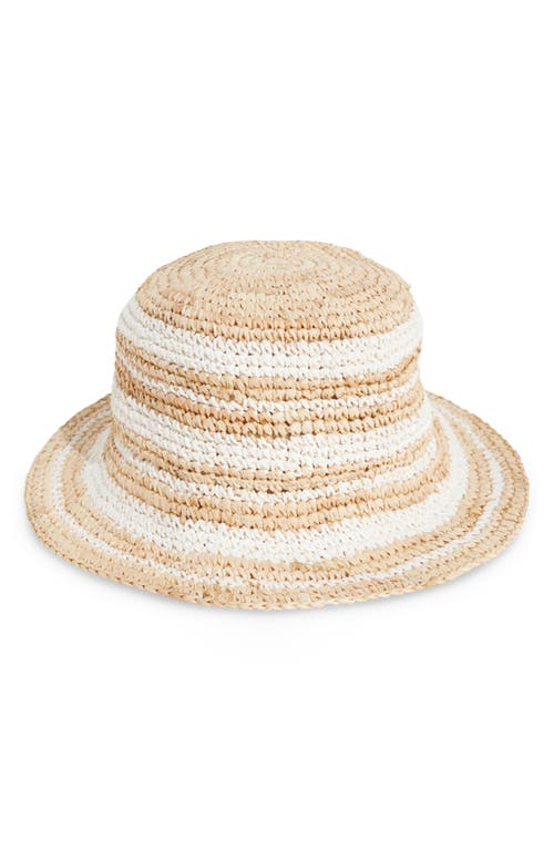 Stripe Crochet Raffia Straw Hat in White Cap