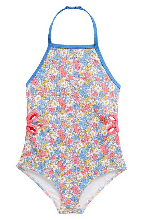 Mini Boden Kids' Cutout Flower One-Piece Halter Swimsuit Festival Pink Nautical Floral at Nordstrom,