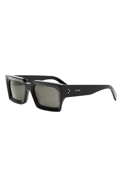 Shop Celine 54mm Rectangular Sunglasses In Shiny Black/smoke