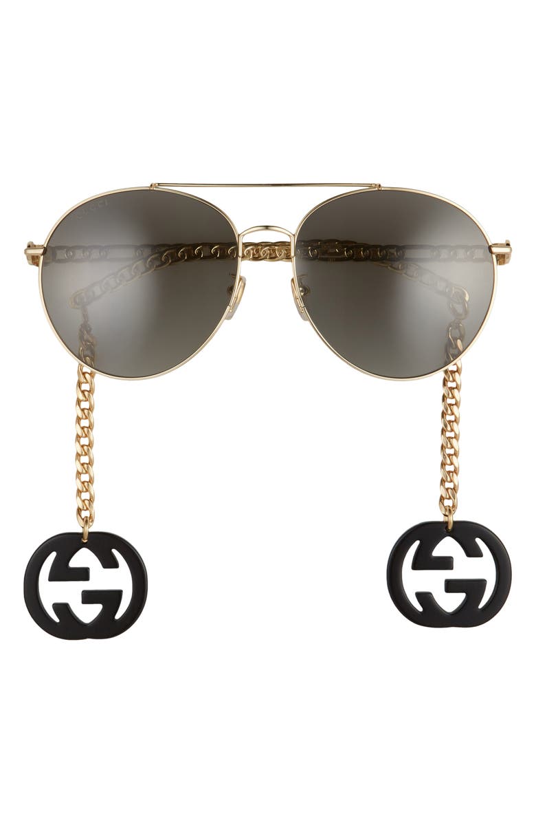 Gucci 61mm Aviator Sunglasses With Removable Logo Charms Nordstrom