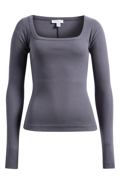 Shop Topshop Rib Square Neck Top In Charcoal