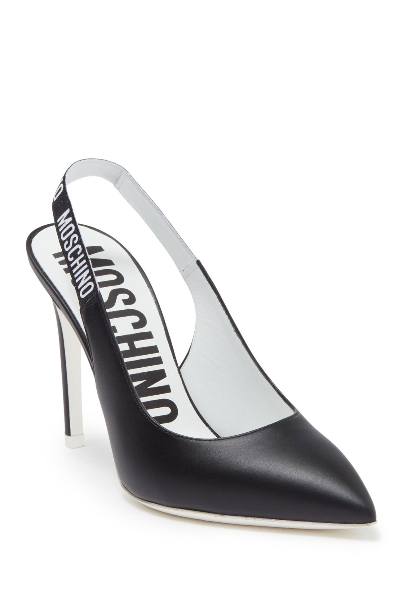 MOSCHINO | Logo Slingback Leather Stiletto Pump | Nordstrom Rack