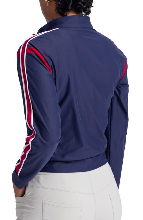 Shop Kinona Warm Up Jacket In Navy/bordeaux