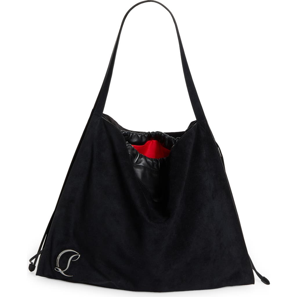 Christian Louboutin Le 54 Suede Drawstring Tote In B329 Black/black/gun Metal