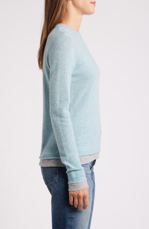 Shop Griffen Contrast Trim Wool & Cashmere Crewneck Sweater In Ice/light Grey