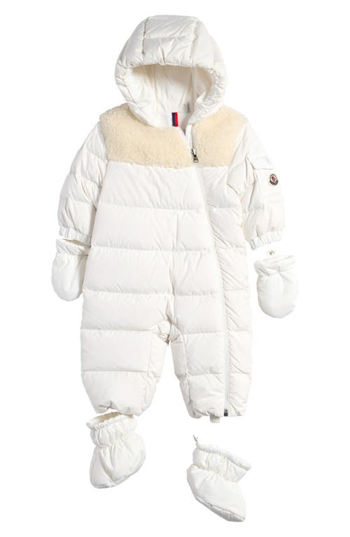 Shop Moncler Kids' Sefou Hooded Down Puffer Snowsuit, Mittens & Booties Set In White