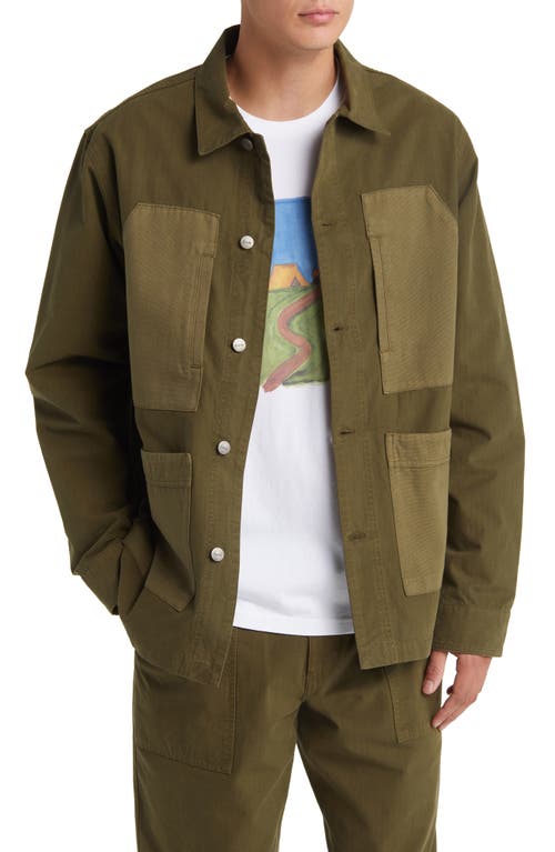 FORET Amble Organic Cotton Overshirt in Army