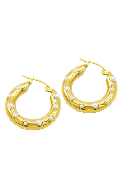 Water Resistant Imitation Pearl Hoop Earrings