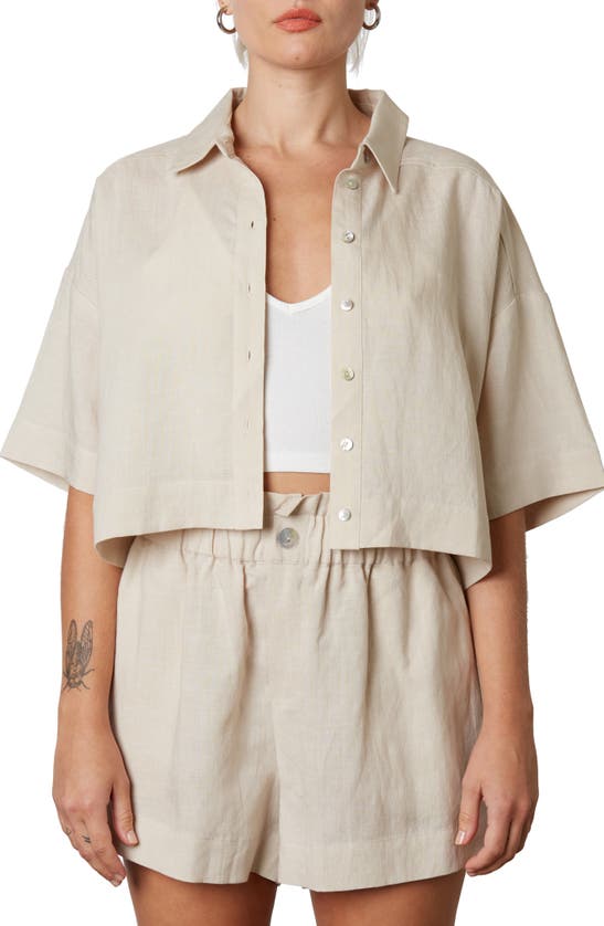 Shop Nia Crop Linen Button-up Shirt In Jute