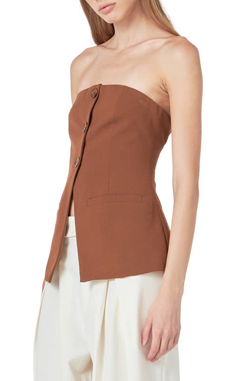 Shop Endless Rose Button Strapless Top In Brown