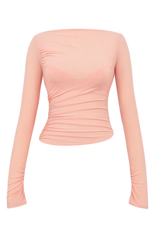 House Of Cb Floria Ruched Mesh Top In Peach Nectar