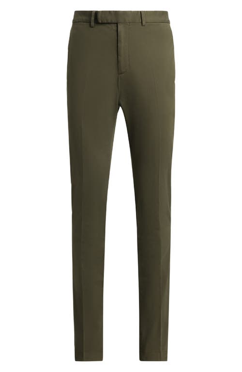 Shop Ralph Lauren Purple Label Flat Front Stretch Cotton Chinos In Thicket Moss