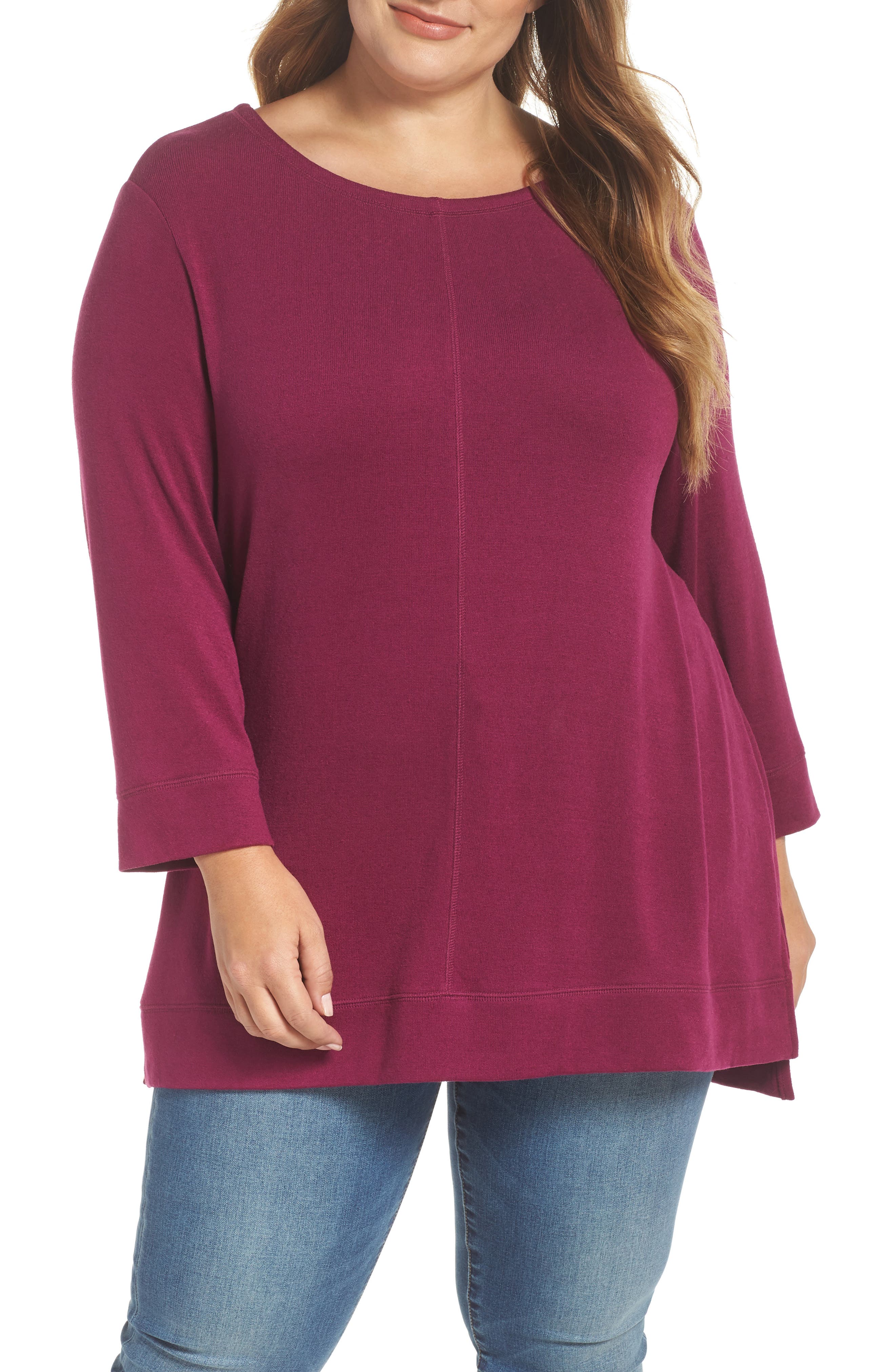 Caslon® Three Quarter Sleeve Modal Blend Knit Top (Plus Size) Nordstrom