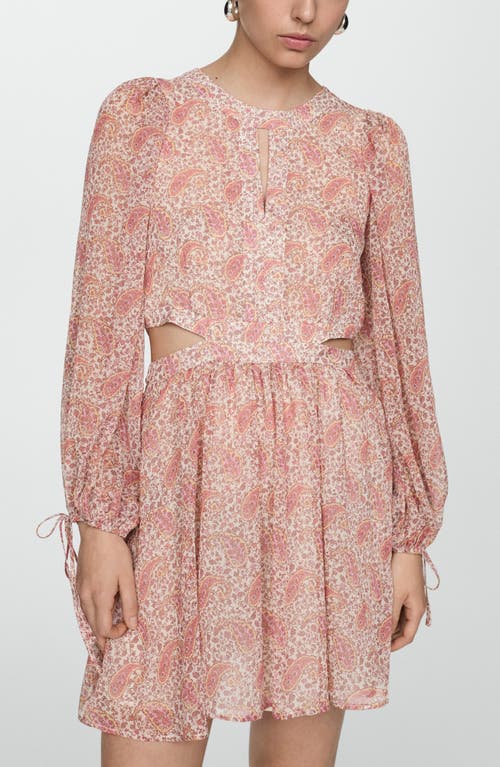 Shop Mango Paisley Long Sleeve Dress In Pastel Pink