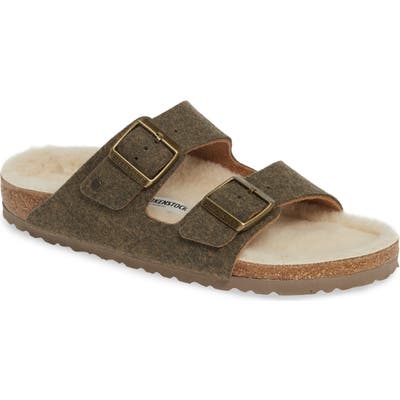 Birkenstock Arizona Slide Sandal With Faux Shearling,8.5 - Green