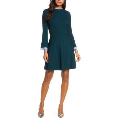 1901 Long Sleeve Fit & Flare Sweater Dress, Green