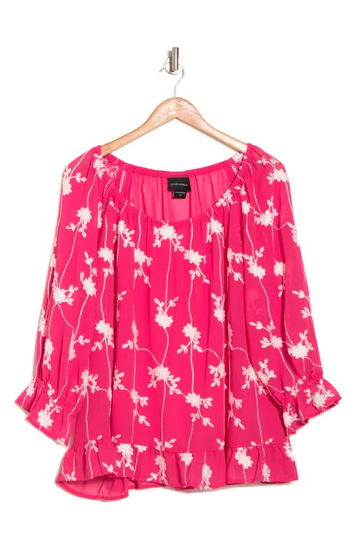 Shop Forgotten Grace Embroidered Ruffle Trim Blouse In Fuchsia/white