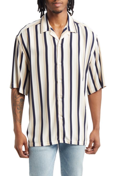 TOPMAN Slim Fit Contrast Cuff Short Sleeve Button-up Shirt in Blue