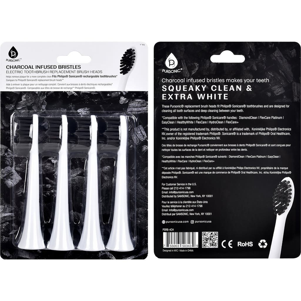 Pursonic Charcoal Infused Bristles Electric Toothbrush Replacement Brush Heads In White