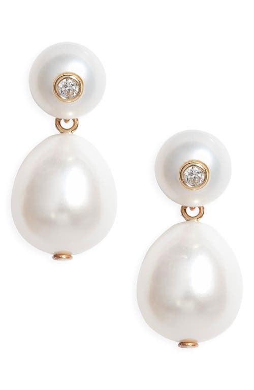 Poppy Finch Cultured Pearl & Diamond Drop Earrings In White