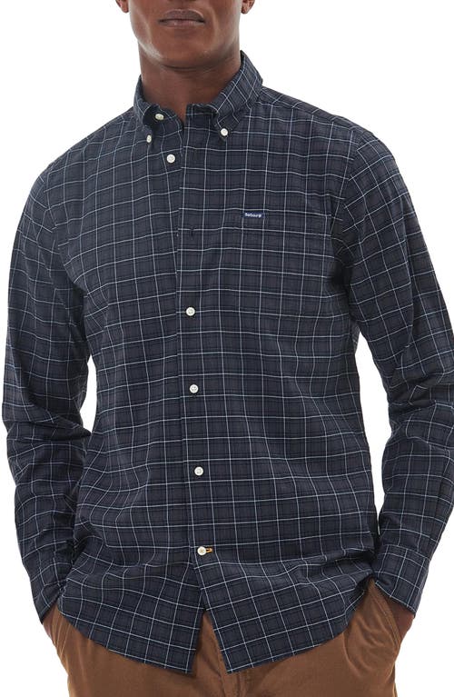 Barbour Lomond Tailored Fit Plaid Stretch Cotton Button-Down Shirt in Black Slate at Nordstrom, Size Small