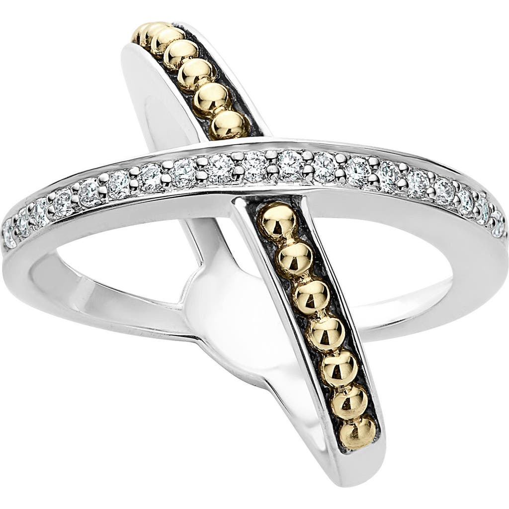 Lagos Ksl Diamond Pavé Crossover Ring In Silver/gold/diamond