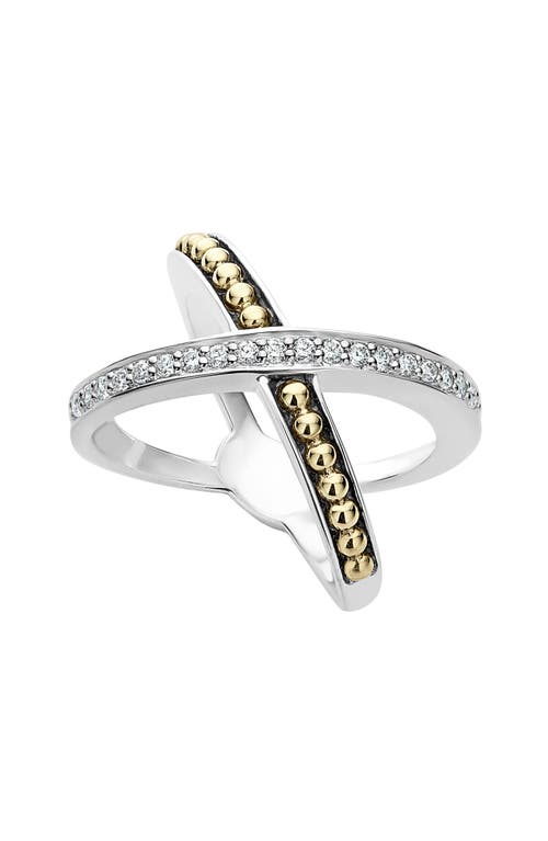 Shop Lagos Ksl Diamond Pavé Crossover Ring In Silver/gold/diamond