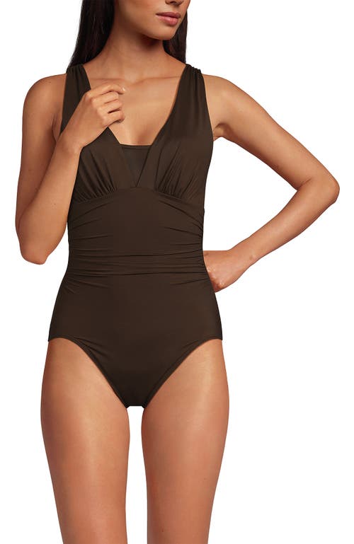 Shop Lands' End Slendersuit Grecian Tummy Control One Piece Swimsuit In Rich Coffee