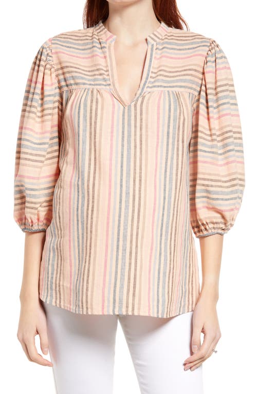 Shop Maternal America N Stripe Puff Sleeve Maternity Blouse In Peach/navy Stripe