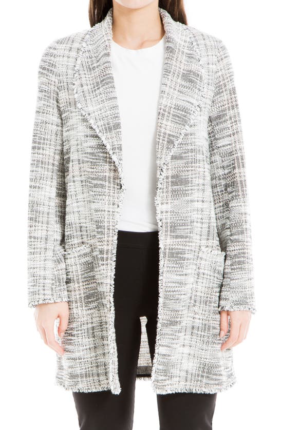 Max Studio Tweed Longline Jacket In Ivory/ Pnk/ Blk