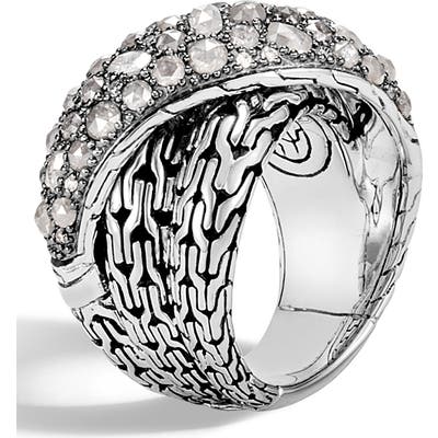 John Hardy Classic Chain Grey Diamond Pave Crossover Ring