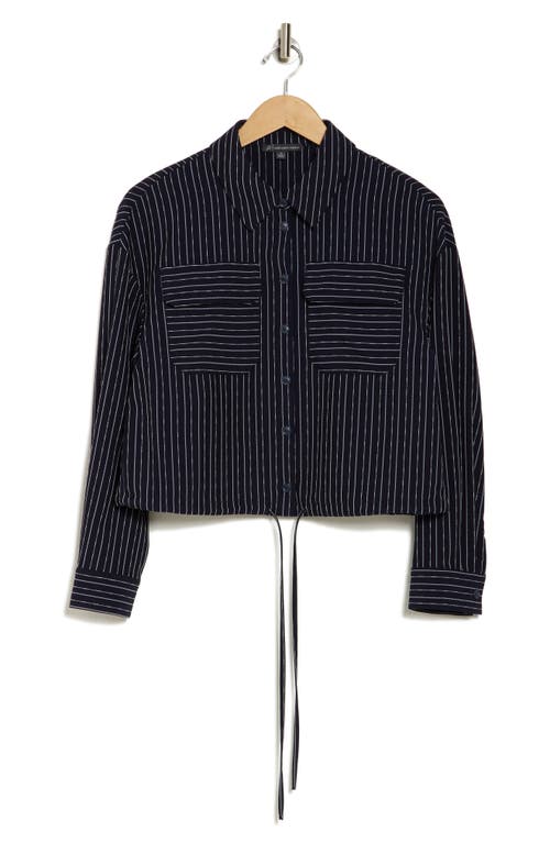 Shop Adrianna Papell Pinstripe Drawstring Jacket In Blue Moon/white