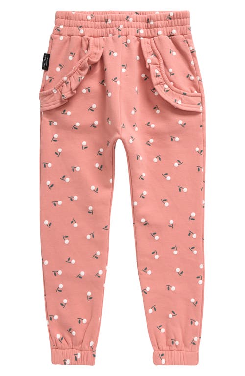 Shop Tiny Tribe Kids' Fruit Print Ruffle Accent Cotton Sweatpants In Dusty Rose