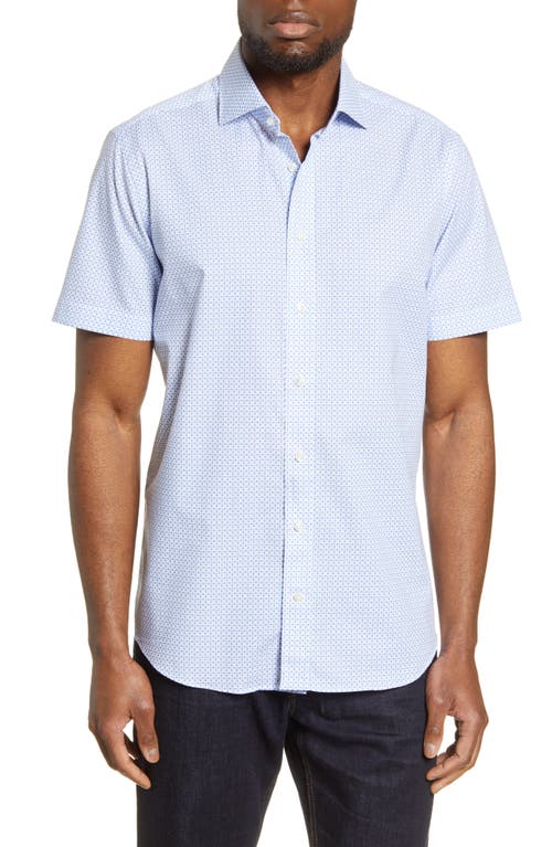 Emanuel Berg Modern Fit Neat Short Sleeve Button-Up Shirt in Blue