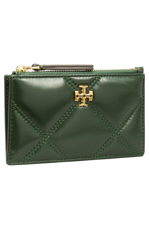 Shop Tory Burch Kira Diamond Quilted Leather Zip Card Case In Fir Tree