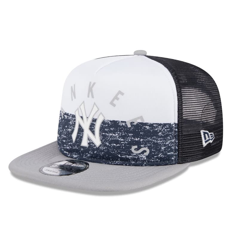 New Era White/gray New York Yankees Team Foam Front A-frame Trucker 9fifty Snapback Hat In Multi