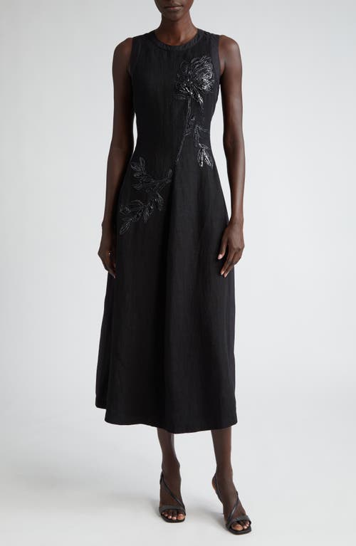 Brunello Cucinelli Floral Embroidered Sleeveless Cotton Blend Dress C101 Black at Nordstrom,