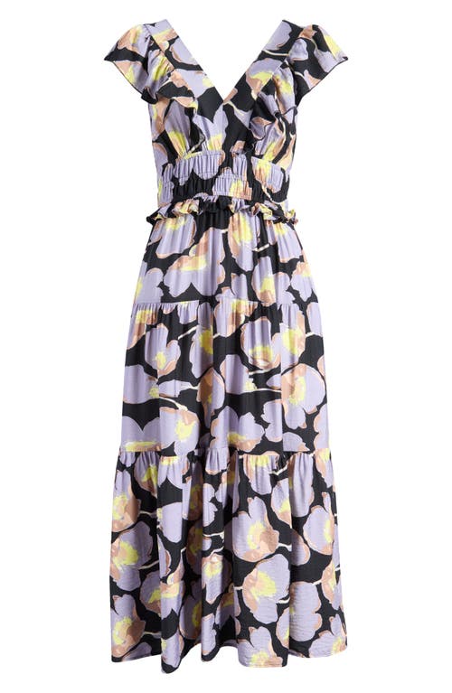 Shop Melloday Floral Tiered Maxi Sundress In Black/lilac Floral