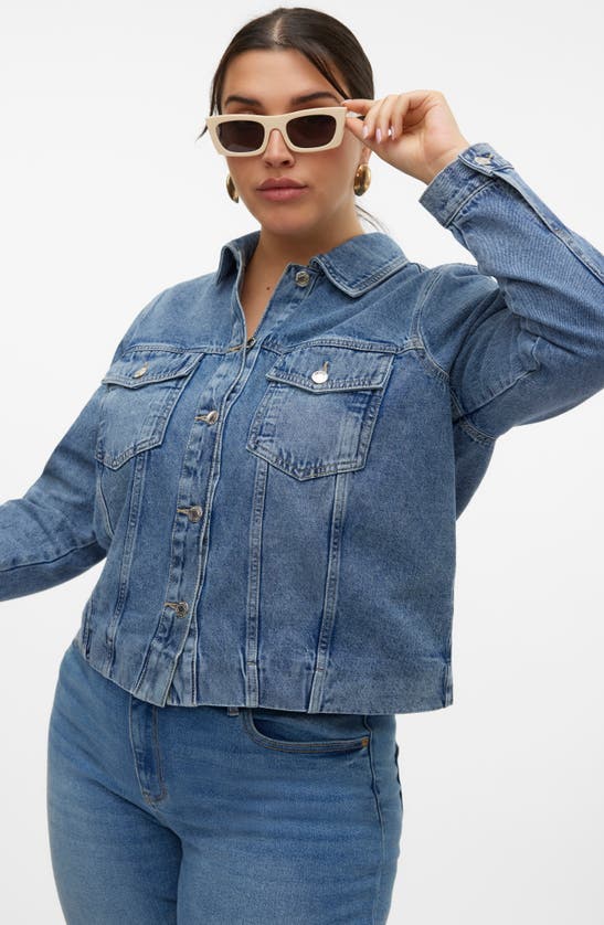 Shop Vero Moda Curve Cray Denim Jacket In Medium Blue Denim