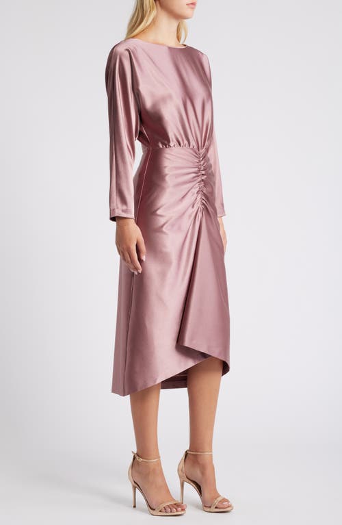 Shop Julia Jordan Long Sleeve Satin Cocktail Midi Dress In Mauve