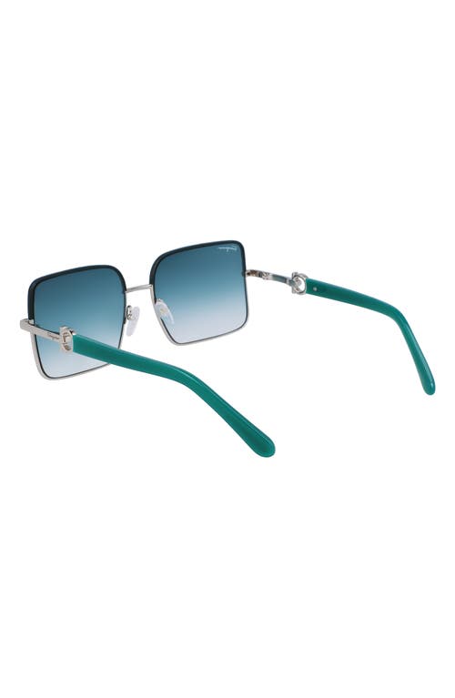 Ferragamo Women's Gancini 60mm Rectangular Sunglasses In Silver/petrol