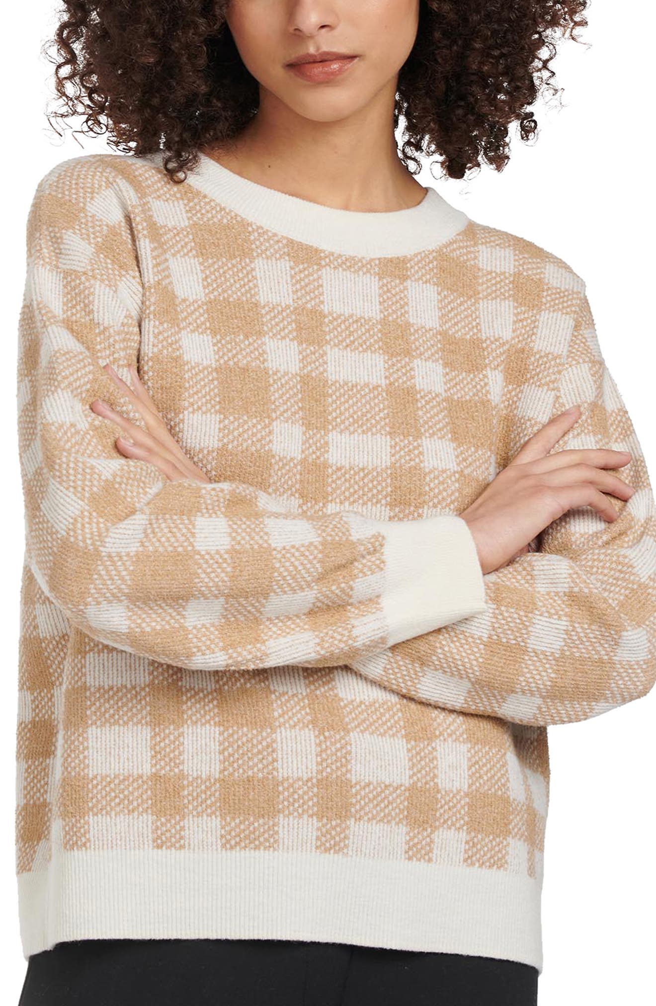 Barbour Rosevale Check Sweater in Hessian Check at Nordstrom