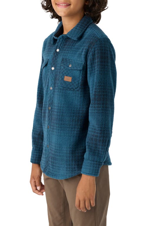 Shop O'neill Kids' Glacier Plaid Snap-up Fleece Overshirt In Blue Shadow