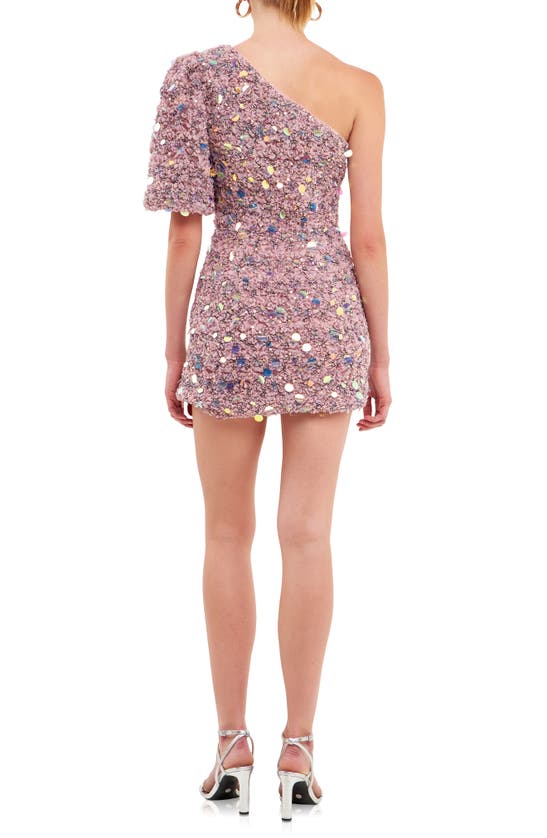 Shop Endless Rose Premium Sequin Tulle One-shoulder Minidress In Dusty Lavender