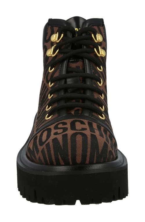 Moschino Logo Jacquard Lace-up Ankle Boots In Brown