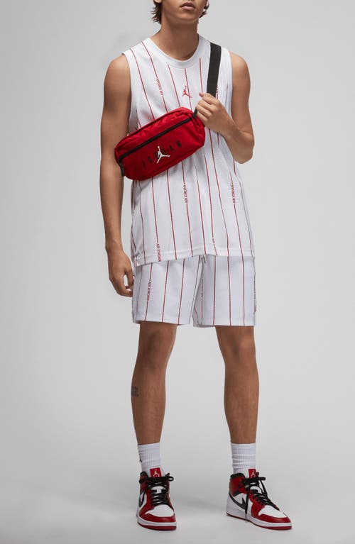Shop Jordan Essentials Stripe Mesh Jersey In White/gym Red/gym Red