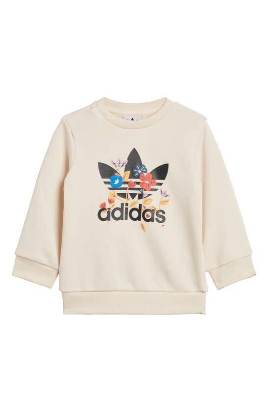 Shop Adidas Originals Floral Crewneck Sweatshirt & Joggers Set In Wonder White