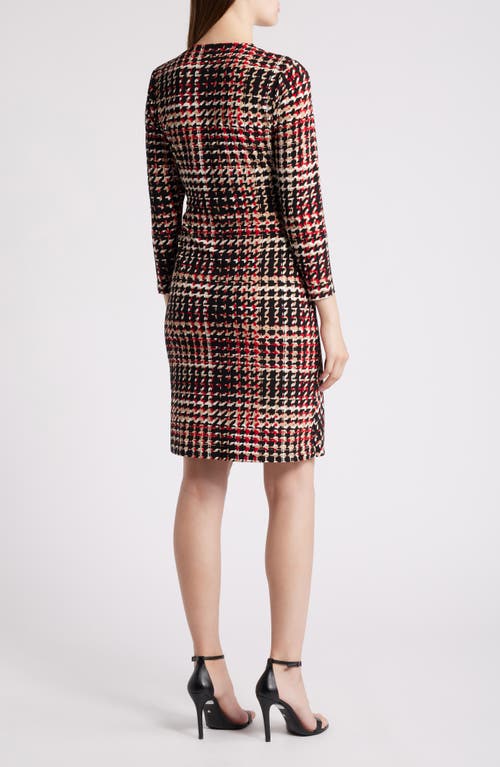 Shop Anne Klein Houndstooth Knit Faux Wrap Dress In Anne Black Multi